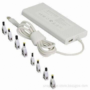 Universal-slim Laptop AC Adapter, 75W, Automatic, 8 Standard DC Connectors White, Color Box Package